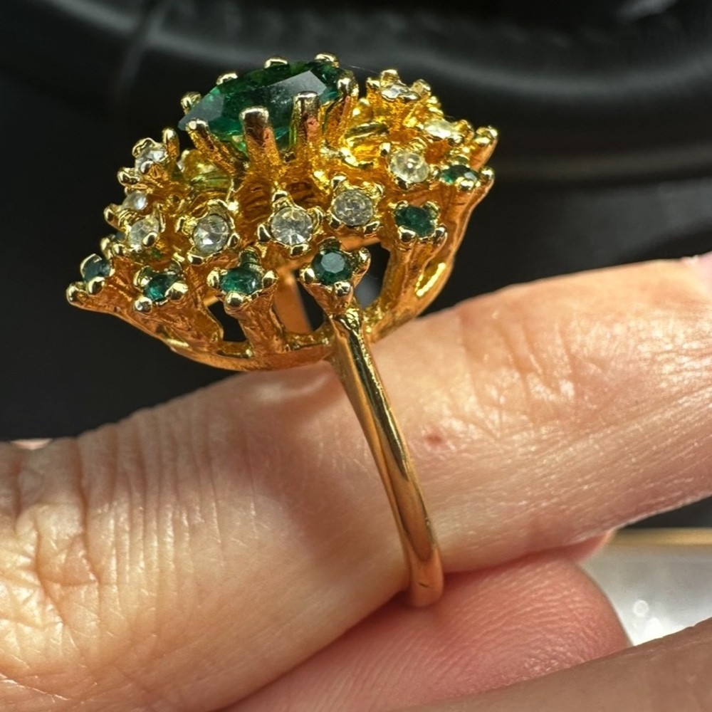 14K gold filled ring ruby cz flower ring band sz 7 7.5 stunning - Picture 5 of 9